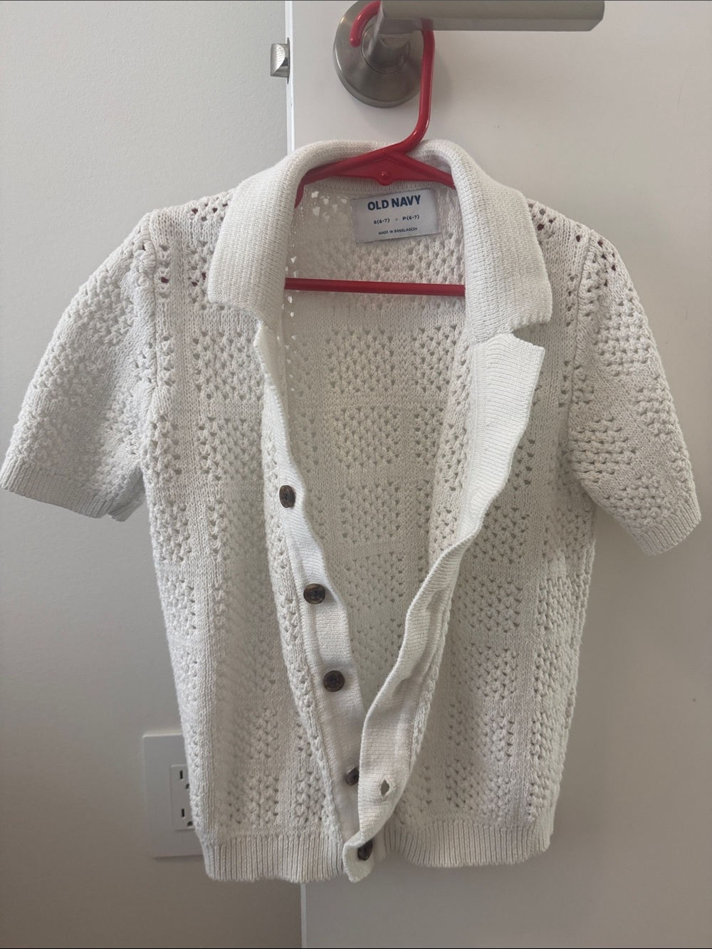 Old Navy Cream Knit Button-Front Short Sleeve Polo Shirt for Kids